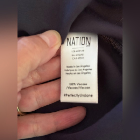 Nation LTD Rochelle Peasant Top Navy Large Shirred Satin Viscose Coastal - Picture 4 of 7